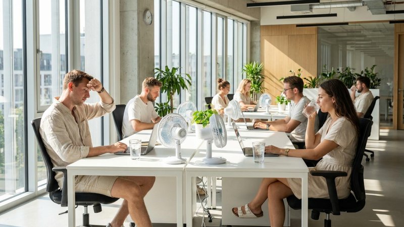Sommerhitze im Büro: Wie Klimatisierung und flexible Arbeitszeiten die Produktivität sichern